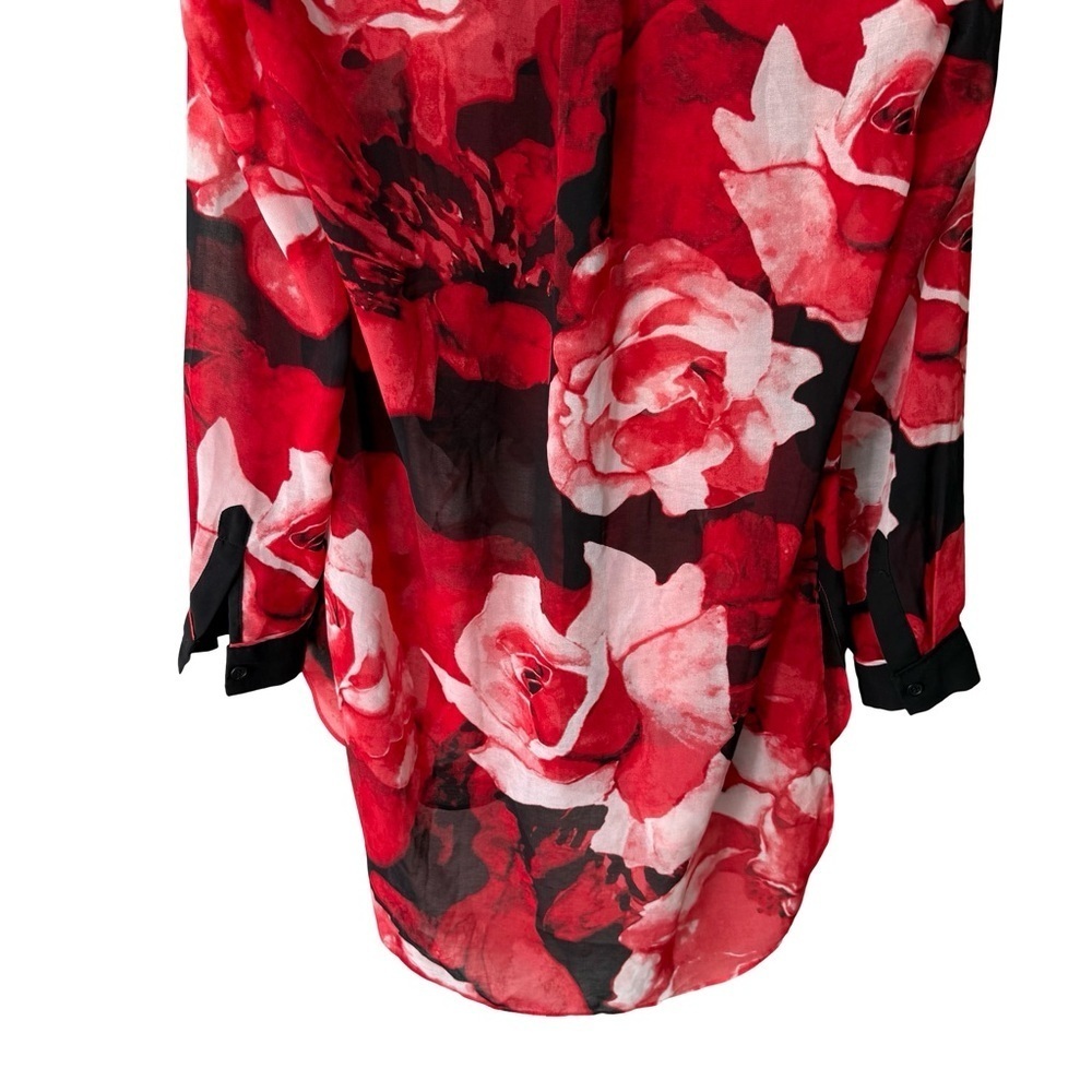 Melanie Lyne Floral Red and Black Women's Sheer Blouse Size 2 Oversized Tunic - Picture 9 of 9